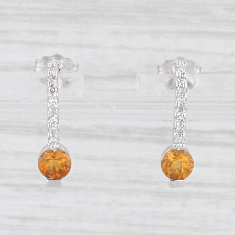 Rose Earrings for Women-0.54ctw Orange Citrine Diamond Journey Earrings 14k White Gold Pierced Drops