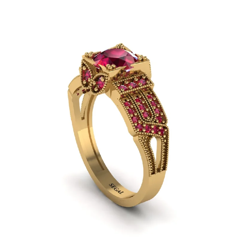 Classic Gold Ring with Elegant Finish-Ruby Milgrain Gold Engagement Ring - Lyric No. 55