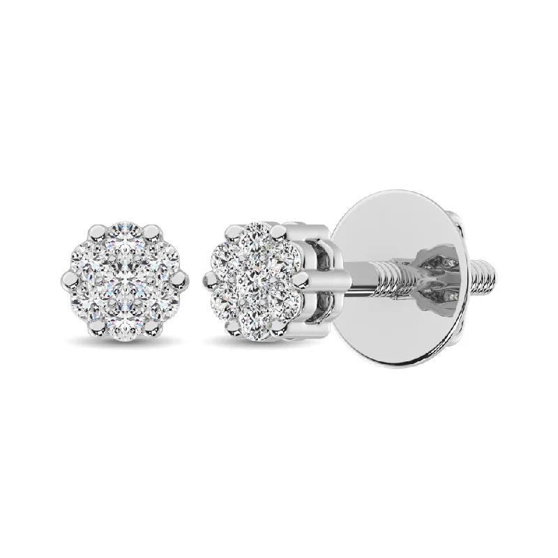 Contemporary Earrings for Women-Sterling Silver 1/10 Ct.Tw. Diamond Flower Studs Earrings