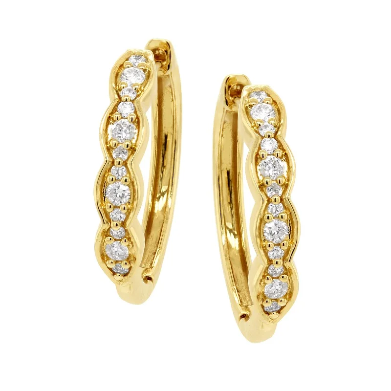 Gemstone Drop Earrings-YELLOW GOLD SCALLOPED HOOP EARRINGS WITH DIAMONDS, .22 CT TW