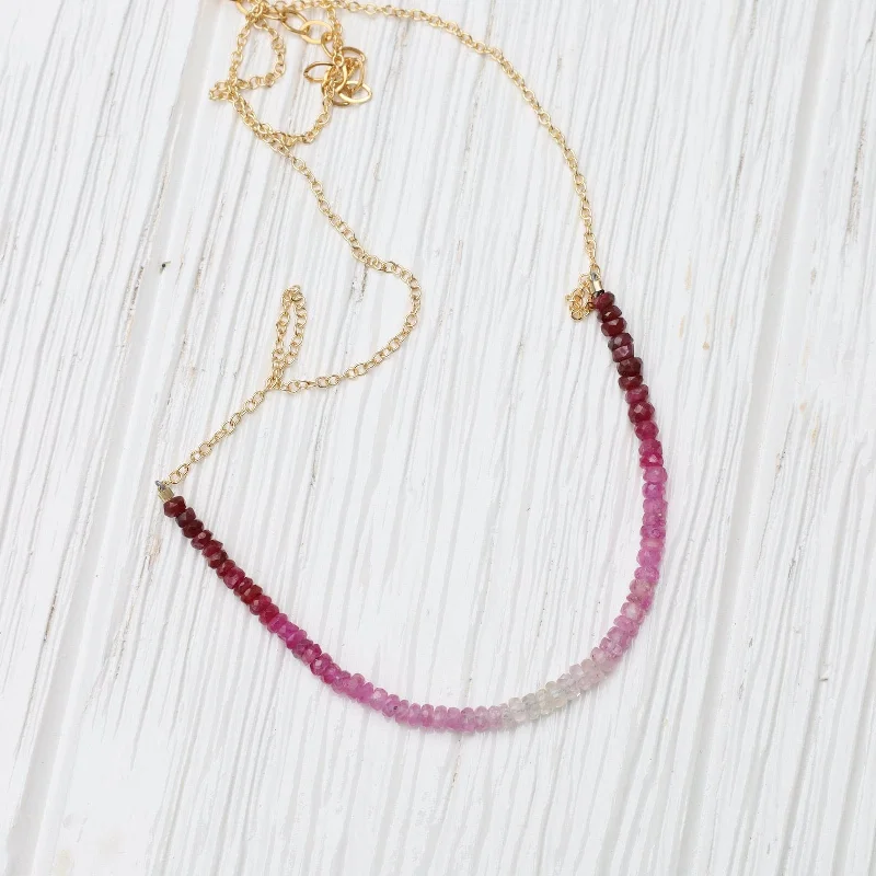 Rose Gold Pendant Necklace-Gemstone Rondelle Necklace in Ruby Fade