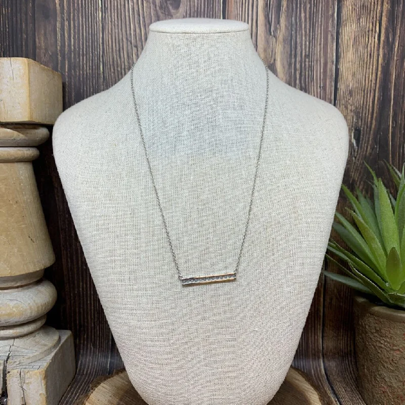 Minimalist Silver Necklace-Diamond Bar Necklace