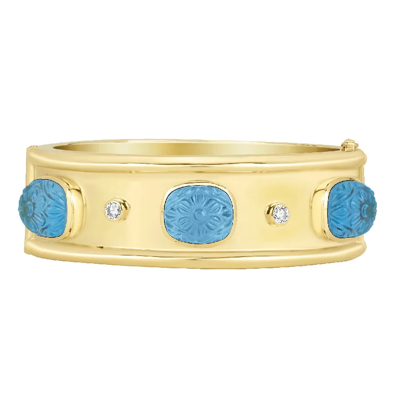 Simple Silver Bangles with Polished Finish-Bangle - Blue Topaz And Diamond