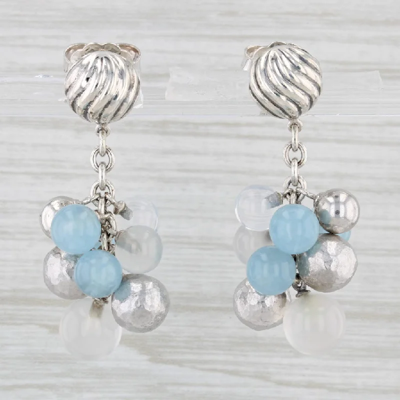 Elegant Chandelier Earrings-Yurman Elements Bead Aquamarine Chalcedony Earrings Sterling Silver 14k Gold