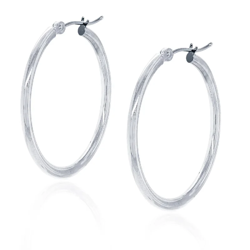 Gemstone Earrings for Weddings-WHITE GOLD POLISHED HOOP EARRINGS