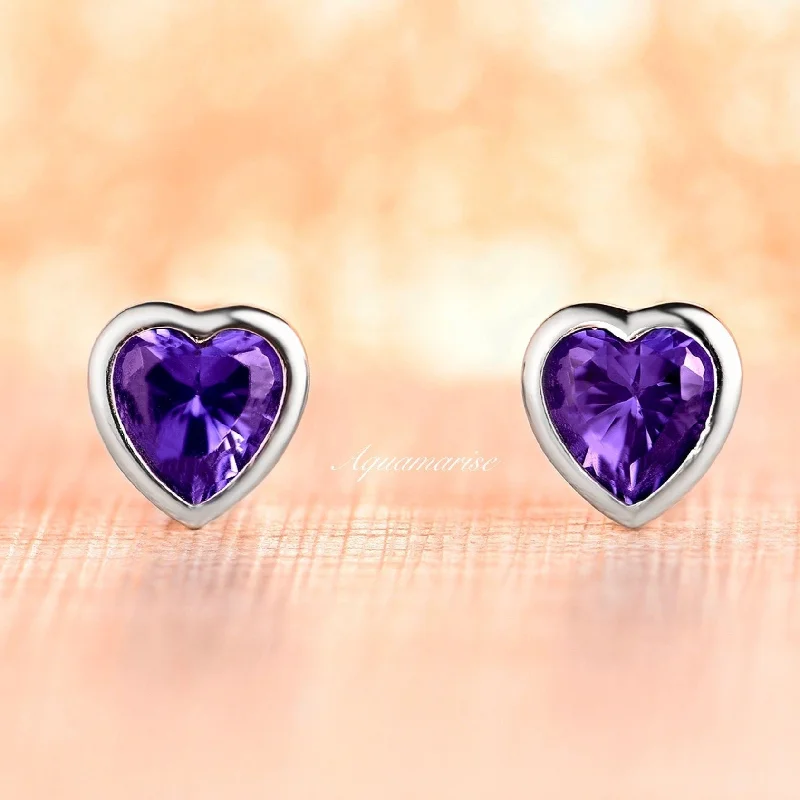 Small Gold Earrings-Heart Tanzanite Earrings- Sterling Silver