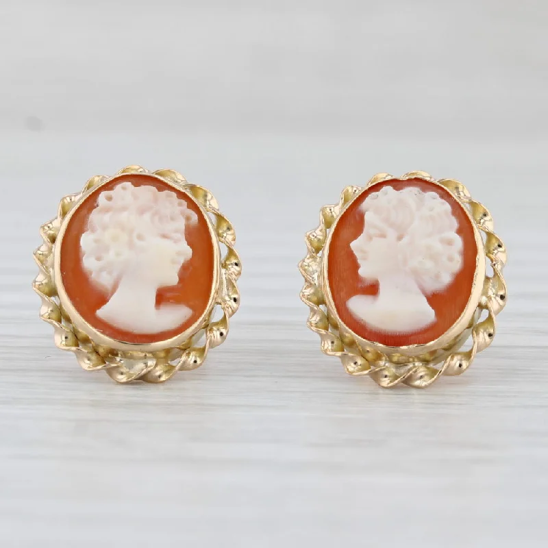 Decorative Earrings for Evening-Figural Carved Shell Cameo Stud Earrings 18k Yellow Gold