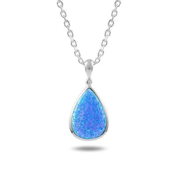 Vintage Crystal Necklace for Women-Sterling Silver Opal Reuleaux Teardrop Pendant Necklace by Alamea