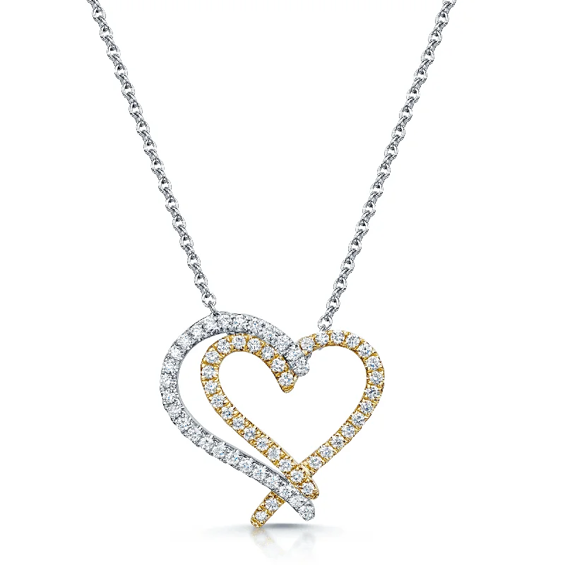 Minimalist Gold Necklace for Women-18ct Yellow And White Gold Diamond Entwined Heart Pendant