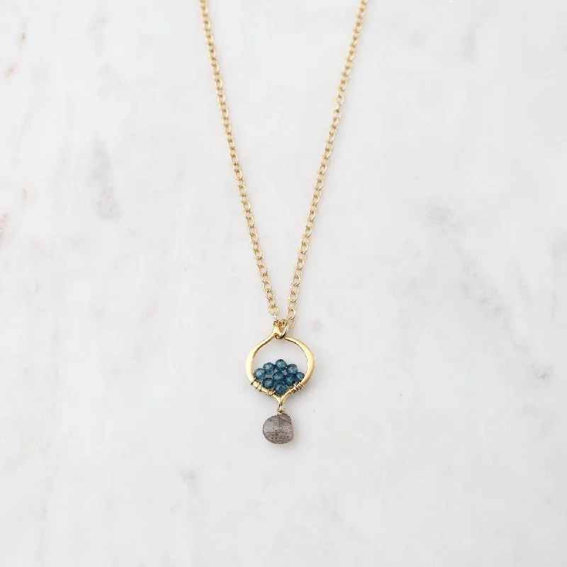 Custom Birthstone Necklace for Moms-Arabesque Labradorite and Blue Quartz Necklace