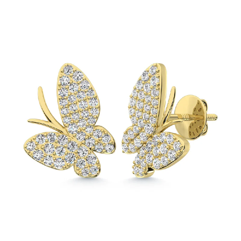 Multi-Colored Earrings for Women-14K Yellow Gold Diamond 3/8 Ct.Tw. Butterfly Earrings