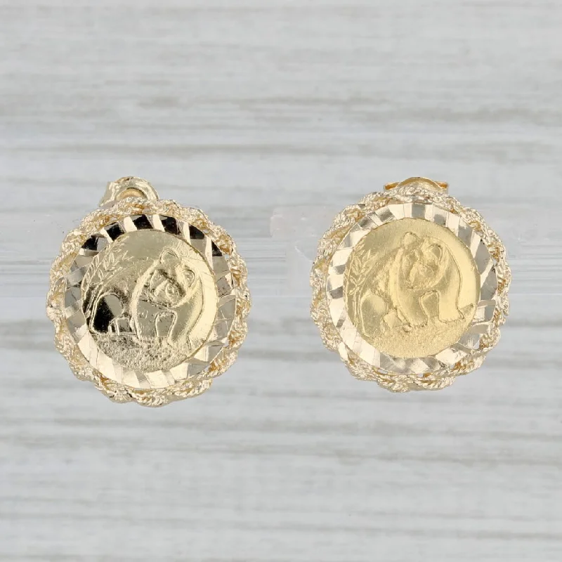 Fancy Wedding Earrings-Chinese Panda Coin Copy Stud Earrings 10k Yellow Gold