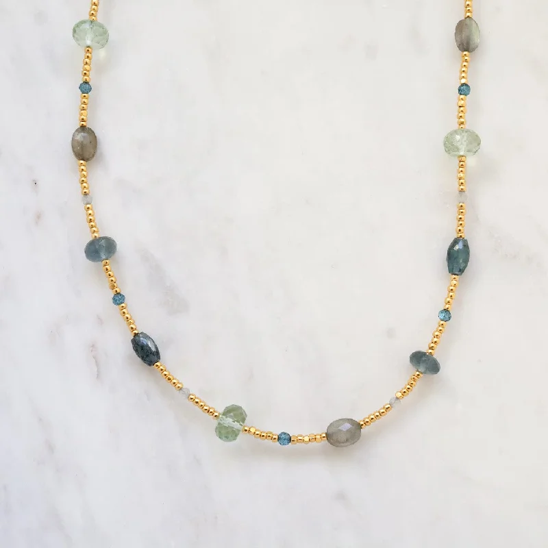 Personalized Necklace with Charm-Golden Glass Dotted with Labradorite Necklace