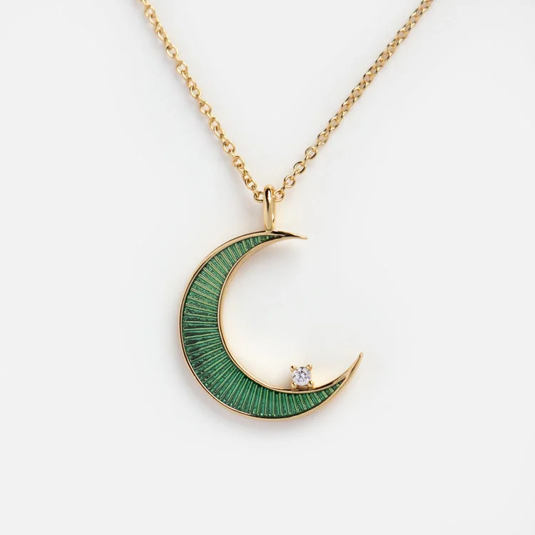 Personalized Gold Necklace for Bridesmaids-La Lune Teal Green Necklace