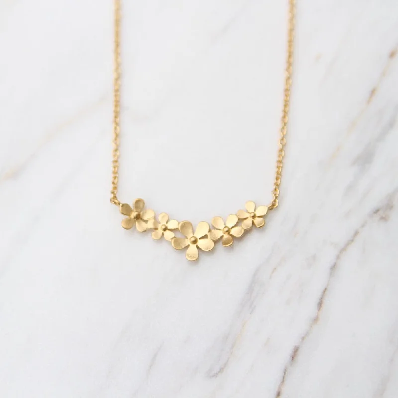 Sparkling Heart Necklace for Special Occasions-Brushed Gold Vermeil Curve of Forget-Me-Not Necklace