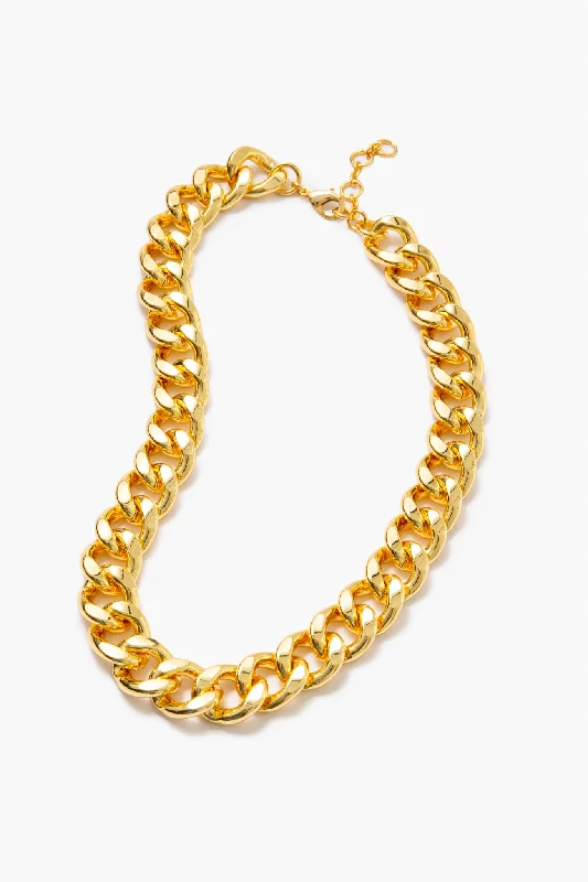 Large Pendant Necklace for Women-Gold Flat Chain Link Necklace