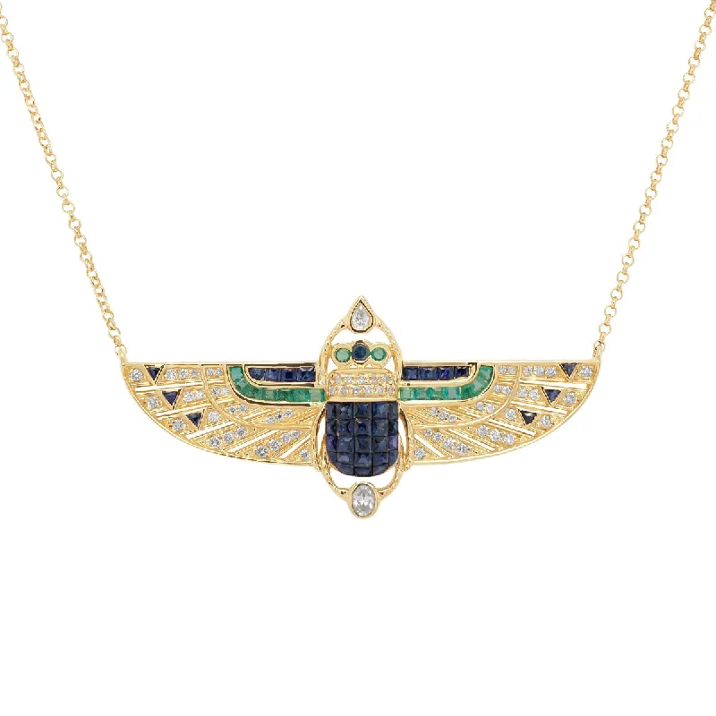 Wedding Necklace with Diamond Pendant-Deco Scarab Necklace