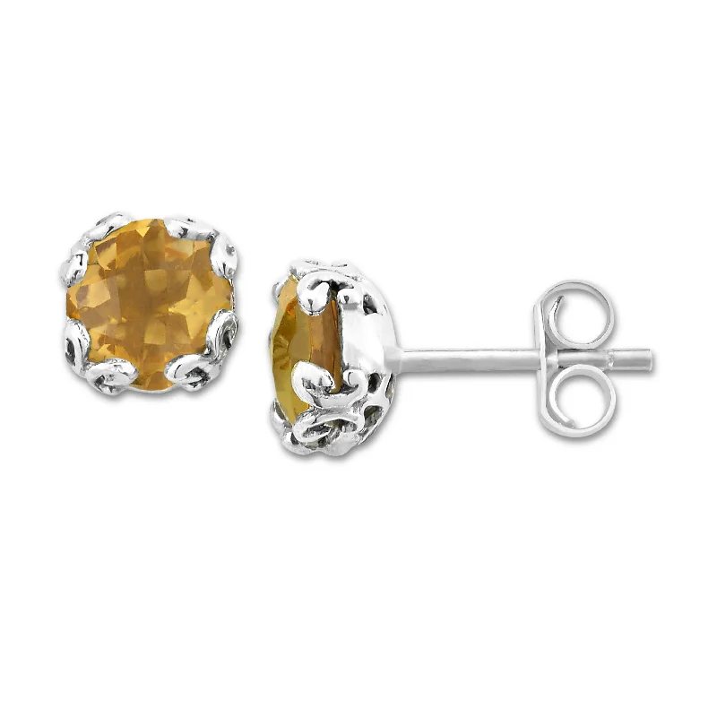 Handmade Silver Earrings-SAMUEL B. CITRINE STUD EARRINGS