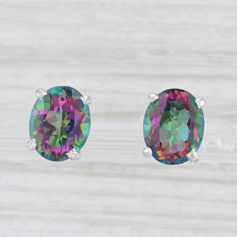 Greenstone Earrings for Fall-7.20ctw Oval Purple Green Mystic Topaz Stud Earrings 14k White Gold