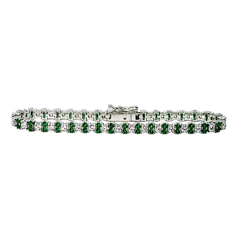 Classic Gold Bracelet with Small Charms-Emerald Green Tennis Bracelet