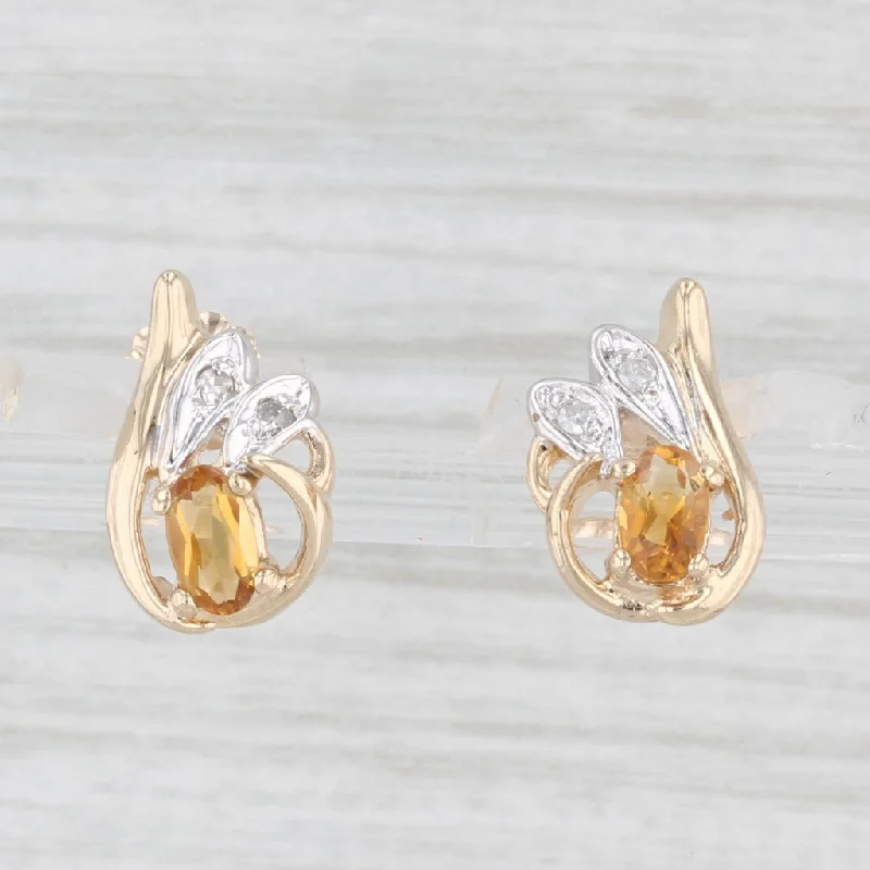 Artistic Earrings for Women-0.42ctw Orange Citrine Stud Earrings 14k Yellow Gold Diamond Accents