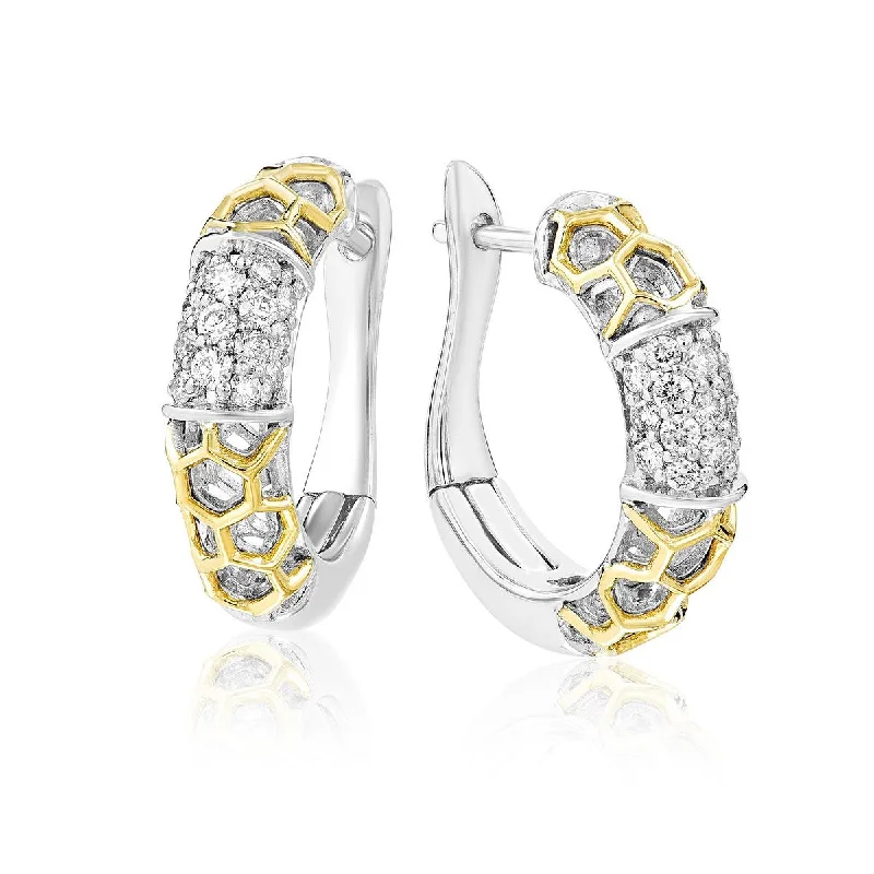 Simple Hoop Earrings for Casual Wear-VINTAGE STYLE STERLING SILVER AND GOLD HOOPS WITH DIAMONDS, .40 CT TW