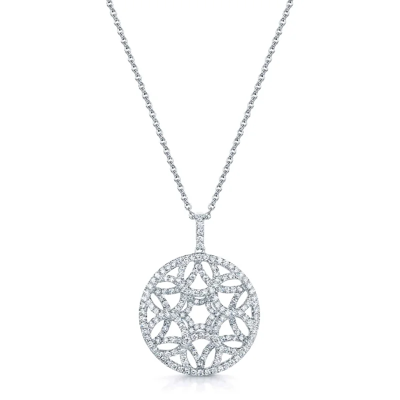 Luxury Sapphire Necklace for Evening Wear-18ct White Gold Open Circular Diamond Pendant