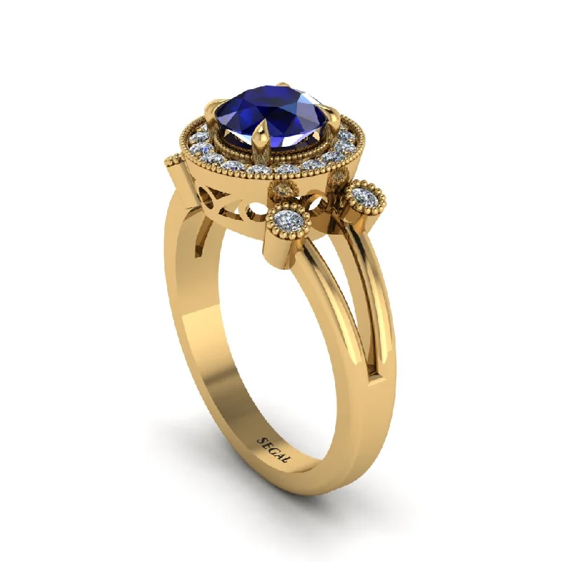 Personalized Couples Ring with Custom Design-Radiant Sapphire Halo Gold Engagement Ring - Madilyn No. 13