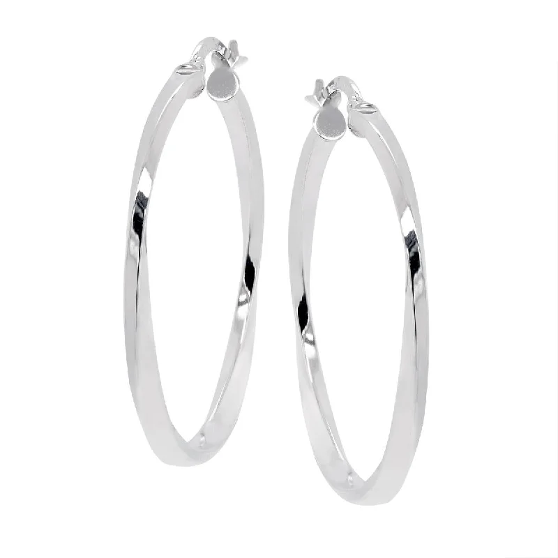 Bar Earrings for Minimalist Style-WHITE GOLD TWISTED HOOP EARRINGS