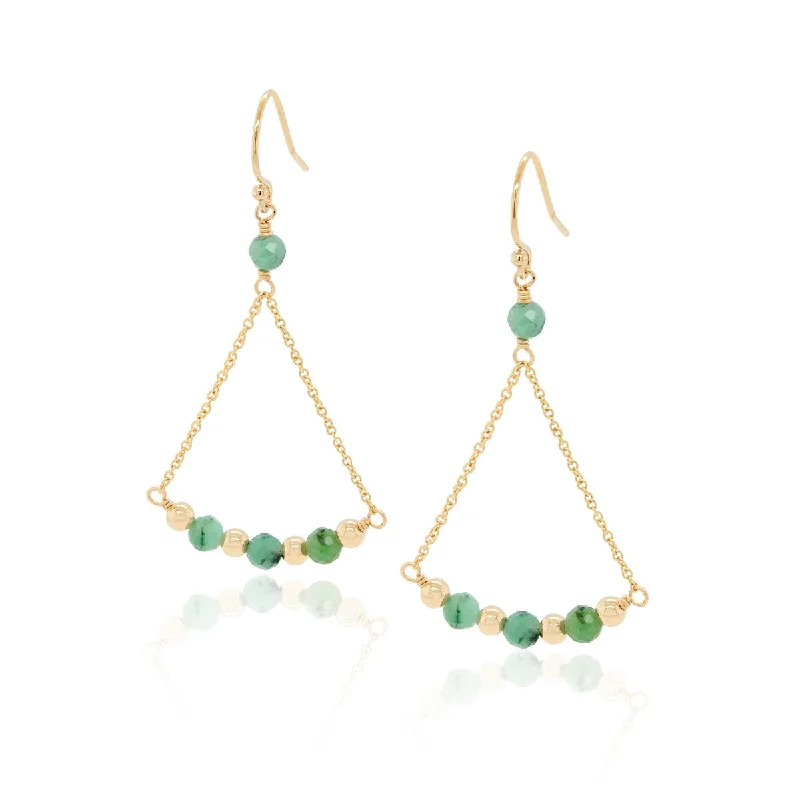 Cuff Earrings for Women-GOLD FILLED PYRAMID DANGLE EARRINGS WITH EMERALDS