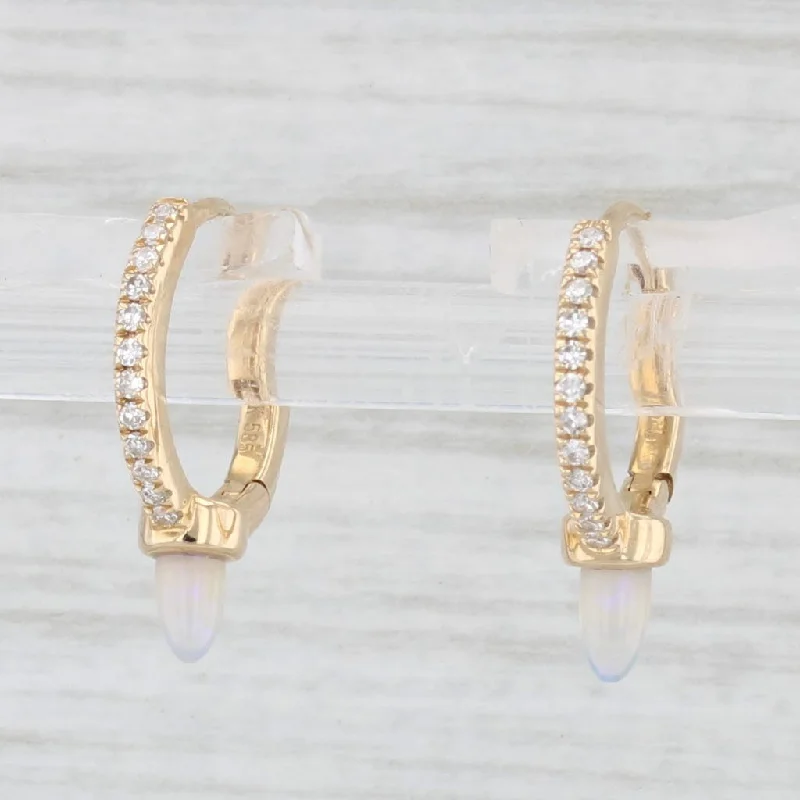 Adjustable Earrings for Comfort-New Opal Diamond Hoop Earrings 14k Yellow Gold Huggie Hoops