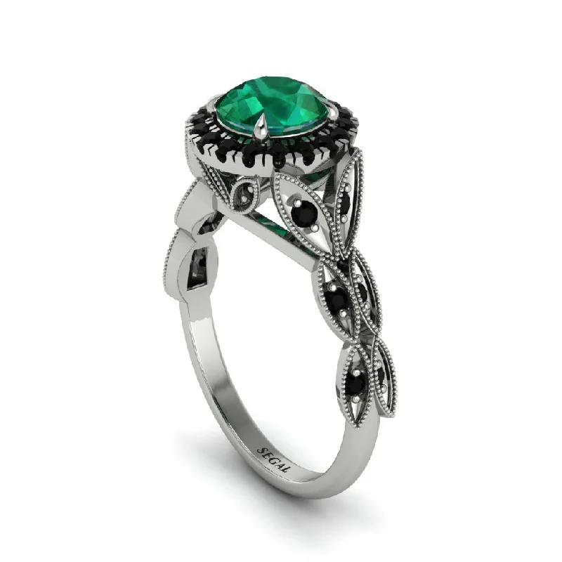 Custom Birthstone Ring for Special Occasions-Emerald Halo Nature Inspired Leaf Engagement Ring - Alessandra No. 36