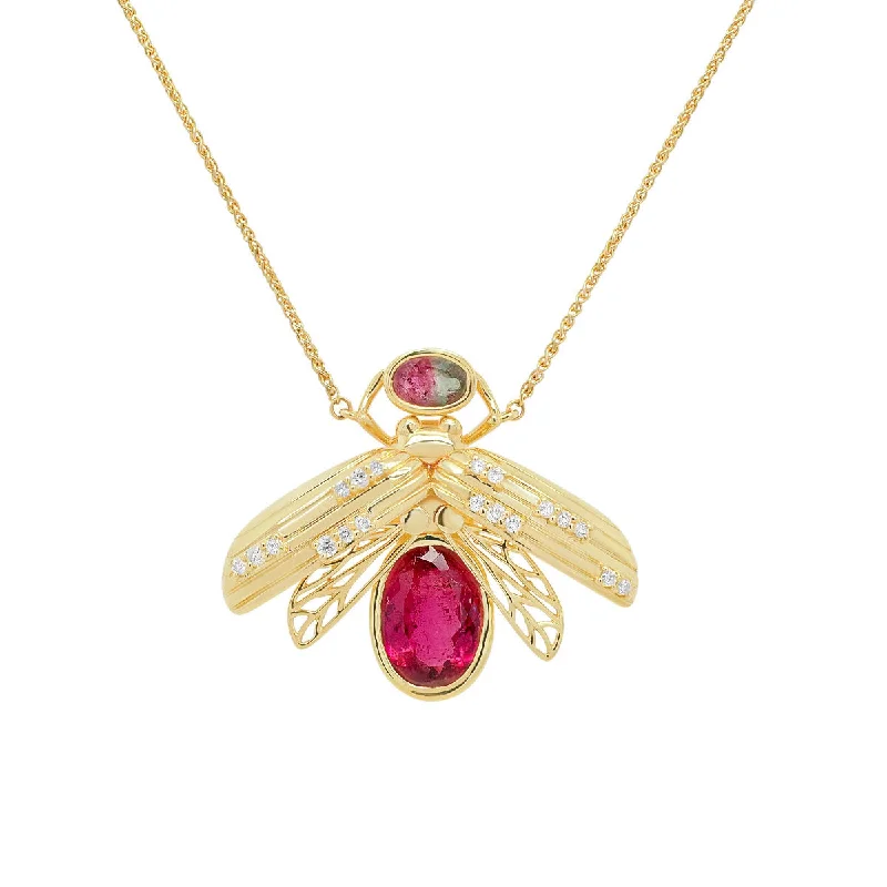 Fashionable Pendant Necklace with Pearls-Luxe Lightning Bug Necklace | 7.80GMS 3.48CTW | Rubalite