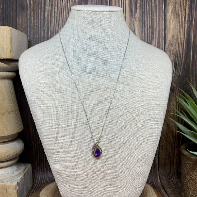 Vintage Crystal Necklace for Women-Sterling & 10k Amethyst Necklace