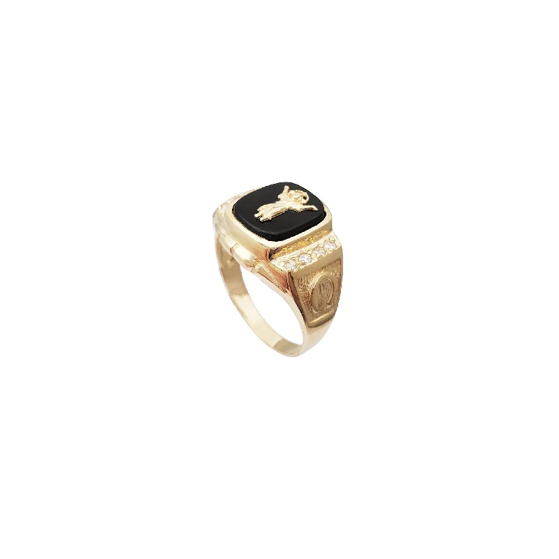 Elegant Ruby Ring for Evening Wear-Black Onyx Baby Jesus CZ Ring (14K)