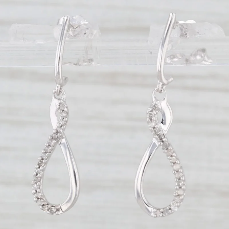 Simple Hoop Earrings-0.20ctw Figure-8 Diamond Dangle Earrings 10k White Gold Pierced Drops