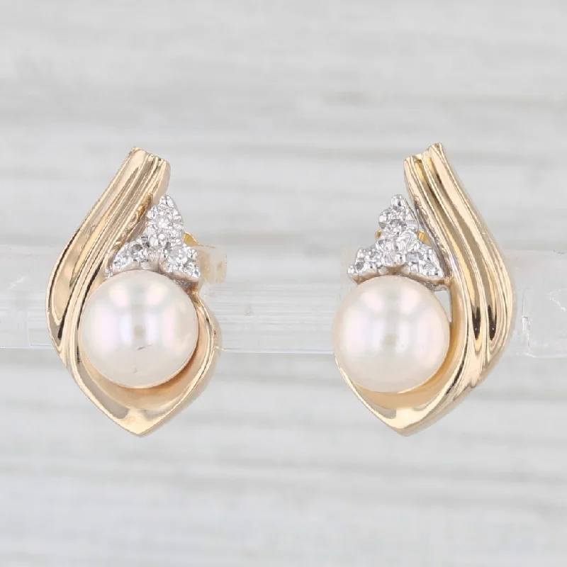 Cute Stud Earrings for Kids-Cultured Pearl Diamond Stud Earrings 14k Yellow Gold