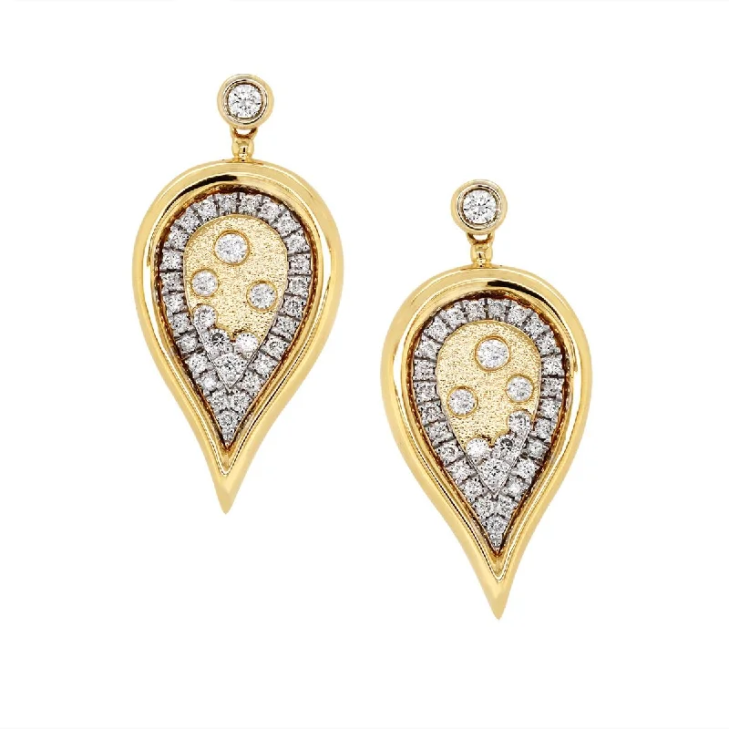 Cute Star Earrings-YELLOW GOLD PEAR SHAPED DANGLE EARRINGS WITH DIAMONDS, .58 CT TW