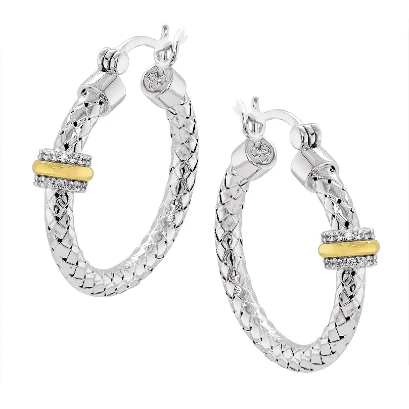 Minimalist Hoop Earrings-STERLING SILVER HOOP EARRINGS WITH GOLD AND CUBIC ZIRCONIA ACCENTS