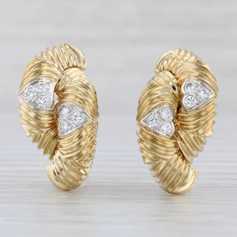 Gold Plated Earrings-0.46ctw Diamond Heart Half Hoop Earrings 18k Yellow Gold Clip-On Statement Drops