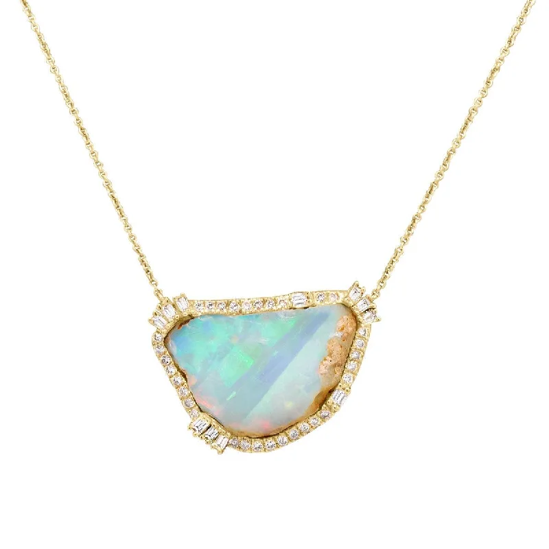 Vintage Necklace with Colored Stones-Sacred Opal Diamond Necklace | 3.4GMS 16.87TCW