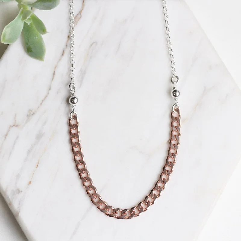 Minimalist Necklace for Bridesmaids-Rose Gold Curb Chain Center Station Necklace