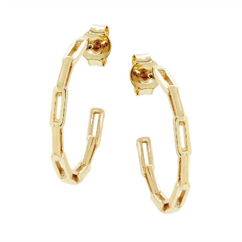 Evening Earrings for Glamour-YELLOW GOLD PAPERCLIP LINK HOOPS