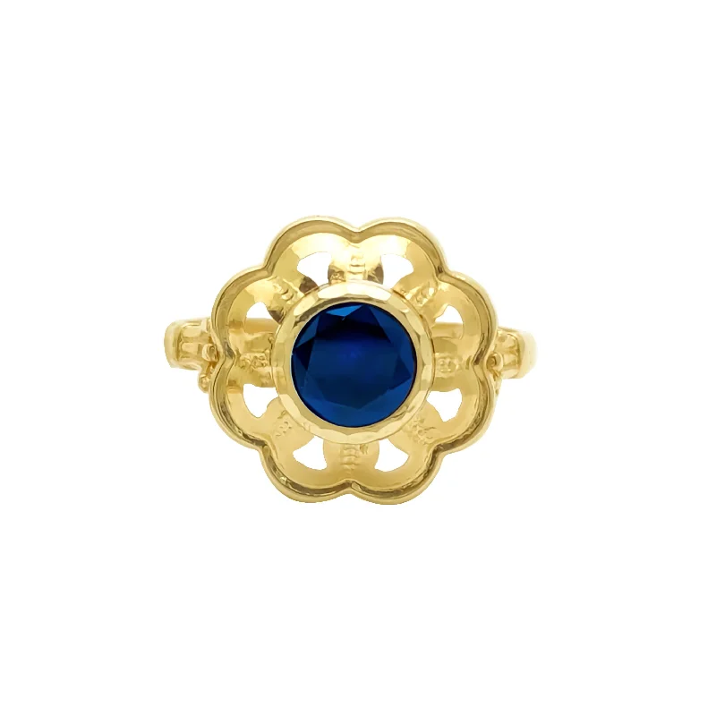 Elegant Opal Ring with Gold Band-Vintage Flower Sapphire Lady Ring (14K)