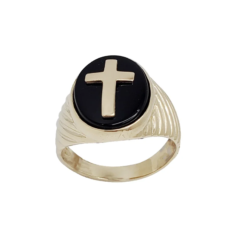 Personalized Men’s Ring with Engraving-Black Ice Cross Ring (14K)