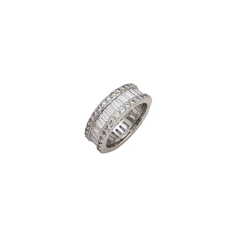 Personalized Wedding Band with Engraving-White CZ Eternity Ring (Silver)