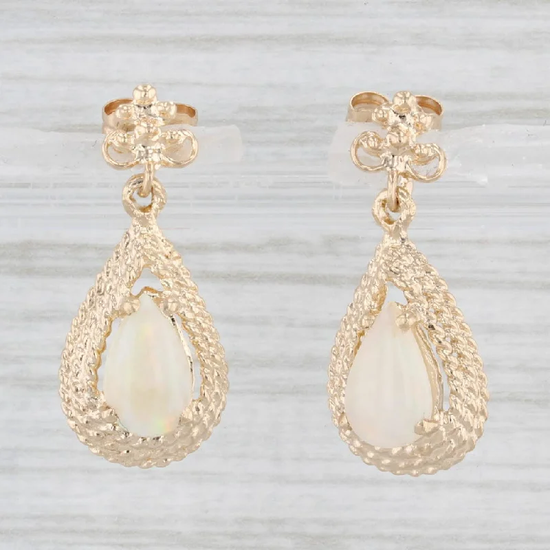 Modern Gold Earrings-Opal Teardrop Dangle Earrings 14k Yellow Gold Pierced Drops