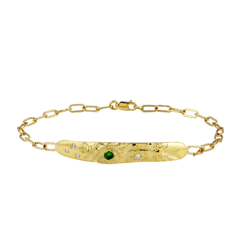 Luxury Gold Bracelet with Emerald Stones-Phoenix Chain Link ID Bracelet