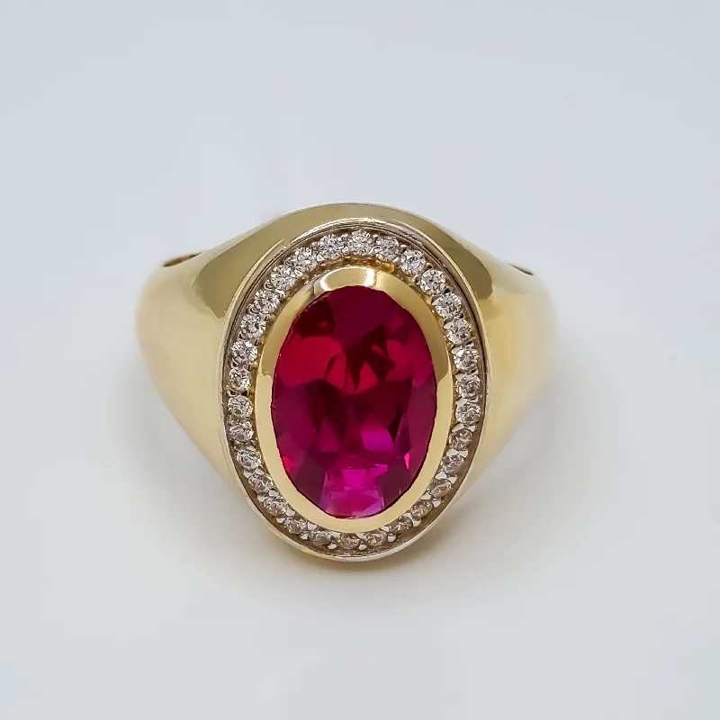 Customizable Engagement Ring for Brides-Fuchsia Oval Shape Ring (14K)