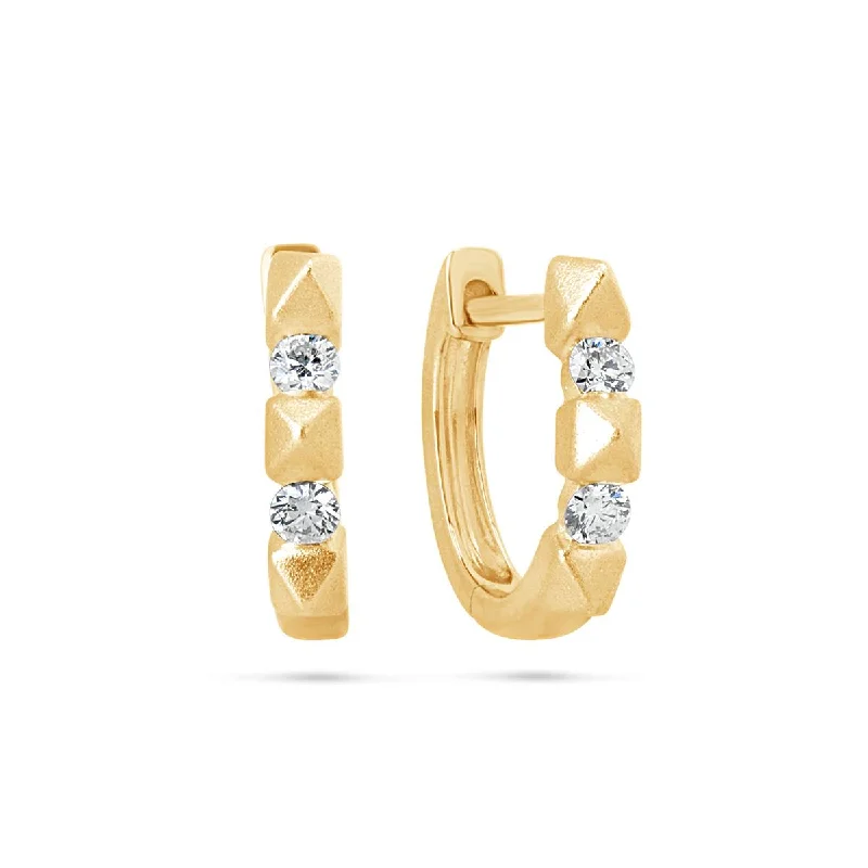 Elegant Statement Earrings-YELLOW GOLD HUGGY HOOP EARRINGS WITH DIAMONDS, .16 CT TW